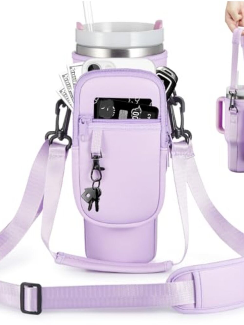 Neoprene Water Bottle Carrier Bag 40oz Tumbler Phone Pocket